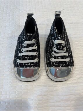 bebe Black Logo Slip-On Sneakers with Silver Toe Cap